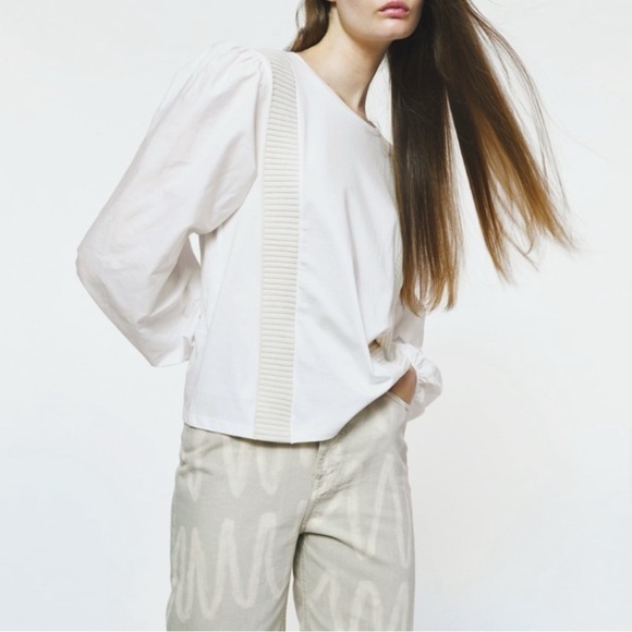 Zara Combination Banded Women's Oyster White Top Small - Picture 6 of 6